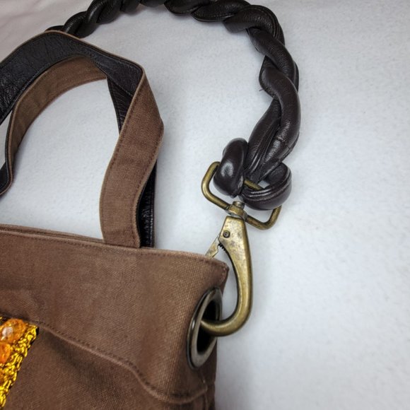 Canvas Mimco Brown Beaded Shoulder Bag - Picture 5 of 10